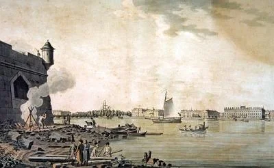 Uitzicht op het Marmeren Paleis, genomen vanaf de kant van de Peter en Paul Vesting, Sint-Petersburg