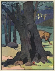 Wolf die een konijn besluipt