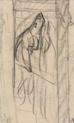 De moord op Duncan - Lady Macbeth nadert Macbeth en het lichaam