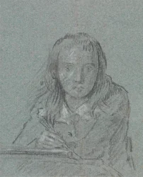 Zoon van de kunstenaar aan het schrijven