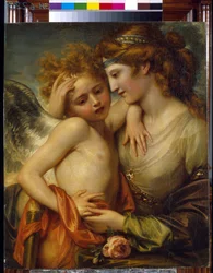Venus troost Cupido, gestoken door een bij. Schilderij van Benjamin West (1738-1820)