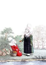 Kinderen uit het Rouen-district van Normandië, begin 19e eeuw (kleurgravure)