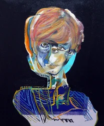 50 grote schrijvers uit de geschiedenis : Françoise Sagan, 2015 (olieverf en acryl op doek)