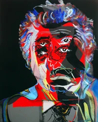 50 grote schrijvers uit de geschiedenis : Octavio Paz, 2015 (olieverf en acryl op doek)