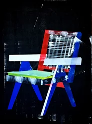 Chaise Chandigarh, naar Pierre Jeanneret, 2023 (olieverf en acryl op gemengd doek)
