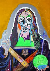 Surpeinture : Salvator Mundi, 2020 (olieverf, papier en acryl op doek)