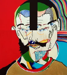 Surportret : Mathieu Leroux, 2021 (olieverf en acryl op 3 naast elkaar geplaatste houten panelen)