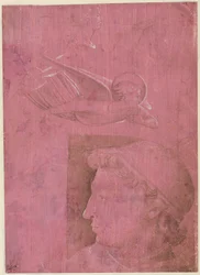 Hoofd van een man, twee studies van een vrouwenprofiel en een studie van een engel verso, c. 1458