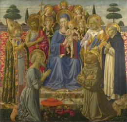De Maagd en het Kind op de troon tussen engelen en heiligen, 1460s