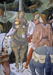 Detail uit de Reis van de Wijzen-cyclus in de kapel, ca. 1460 (fresco)