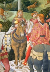 Ruiters in het koninklijke gevolg, detail uit de cyclus Reis van de Wijzen in de kapel, ca. 1460, frescodetail van 70601