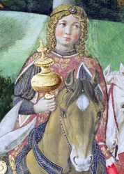 Ruiters in het koninklijk gevolg, detail van de Reis van de Wijzen cyclus in de kapel (detail)