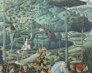 Johannes VII Palaeologus (1391-1448), Oost-Romeinse keizer, als Balthasar, een van de Drie Koningen, detail uit de cyclus Reis der Koningen in de kapel, ca. 1460 (fresco)