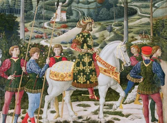 Johannes VII Palaiologos 1391-1448, Oost-Romeins Keizer, als een van de Drie Koningen, detail van de Reis van de Wijzen cyclus in de kapel, ca. 1460 (detail)