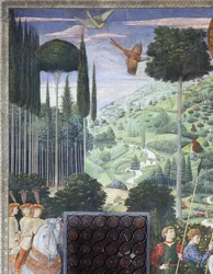 Processie van Balthasar als Johannes VIII Palaeologus, detail uit de cyclus Reis der Koningen in de kapel, ca. 1460 (fresco)