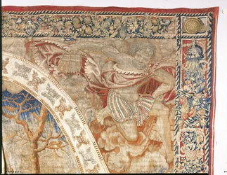 Brusselse allegorische wandtapijt die de maand december uitbeeldt uit "De Medaillon Maanden", c.1525