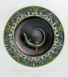 Plaat met hagedis - Keramische plaat, in "The work of Bernard Palissy" door C. Delange en C. Borneman, Parijs