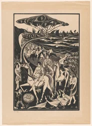 Optocht van ruiters op het strand