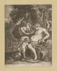 Bacchus omringd door saters