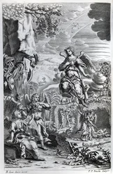 De aartsengel Uriël informeert Gabriël dat Satan in de Hof van Eden is, illustratie uit 