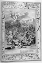 Apollo en Diana doden de kinderen van Niobe met hun pijlen