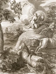 Io verandert in een koe: Mercurius snijdt het hoofd van Argus af