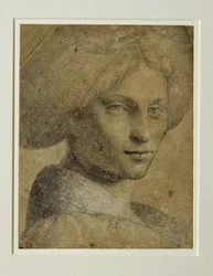 Portret van een vrouw met tulband, driekwart naar rechts ...
