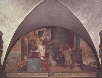 St. Antoninus Presenteert Zichzelf aan Paus Eugenius III als Ambassadeur, lunet