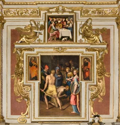 Kapel van Onze Lieve Vrouw van het Volk, Tweede span noordzijde, Onthoofding van de Doper 1569, Aan de zijkanten St. Peter en St. Paul 1520-30, Banket van Herodes 1569
