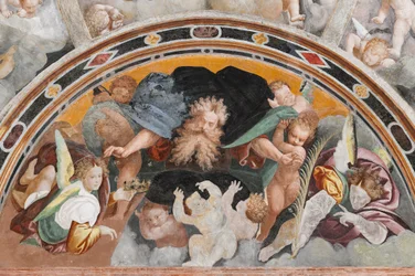 Engelen en putti, (detail) van Het Martelaarschap van Sint-Catharina (fresco)