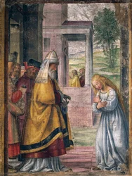Maria neemt afscheid in de Tempel, fresco door Bernardino Luini uit de Sint-Jozefskapel in de Kerk van Santa Maria della Pace in Milaan