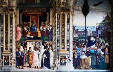 Pius II arriveert in Ancona om een kruistocht te beginnen, fresco