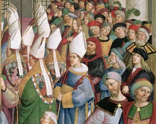 De kardinalen die door de menigte van seculiere toeschouwers trekken, detail