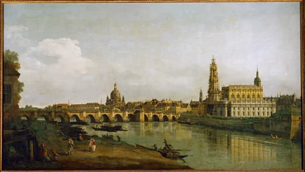 Dresden, Duitsland, gezien vanaf de rechteroever van de Elbe, onder de Augustusbrug (olieverf op doek)