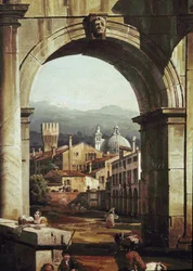 Romeins Capriccio met deur en muren, detail.