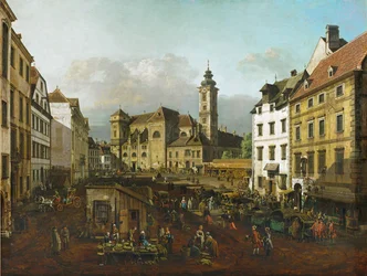 De Freyung in Wenen, Oostenrijk, gezien vanuit het zuidoosten (olieverf op doek)