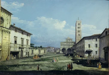 Het Piazza San Martino en de Duomo, Lucca, ca. 1747 (olieverf op doek)