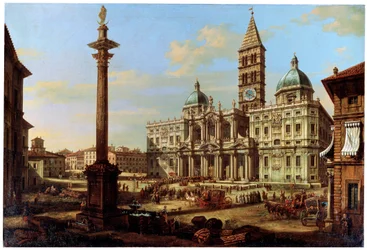 Het plein en de kerk van Santa Maria Maggiore in Rome, 1739