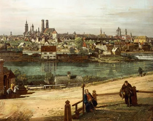 Uitzicht op München vanuit Haidhausen met de rivier de Isar in het midden (detail)