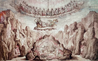 Project voor het decor en de machines van een intermezzo, Le Tromphe de Circe. Tekening door Bernardo Buontalenti, ook bekend als delle Girandole (ca. 1523-1608)