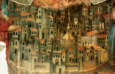 Gezicht op Florence, detail uit „La Madonna della Misericordia“, 1342