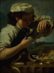 Een jongen met een hond (Allegorie van "Smaak")