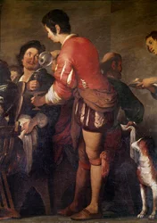 De maaltijd in het huis van Simon de Farizeeër. Detail van een dienaar die een drankje serveert