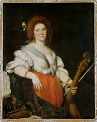 De zangeres Barbara Strozzi met een viola da gamba