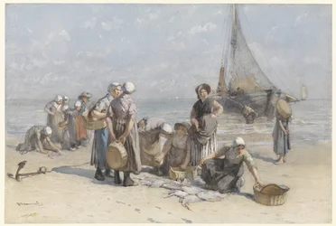Vissersvrouwen op het Scheveningse strand
