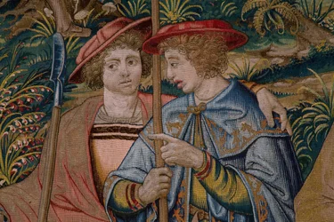 Vlaamse wandtapijt. Serie De Stichting van Rome: Faustulus ontmoet Romulus en Remus. Cartonist Barend van Orley (?). Manufacture Brussel. 1525-1530. (detail)