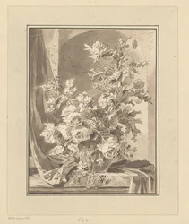 Vaas met bloemen voor een nis