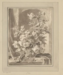 Vaas met bloemen voor een nis