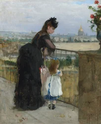 Vrouw en kind op een balkon