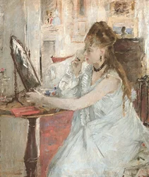 Jonge Vrouw die haar Gezicht Poedert